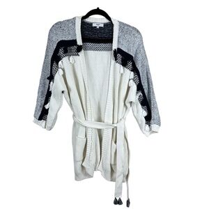 Suncoo Paris Cream Black Tie Waist Cardigan Sweater Gilet Gabriel Boho Cotton M